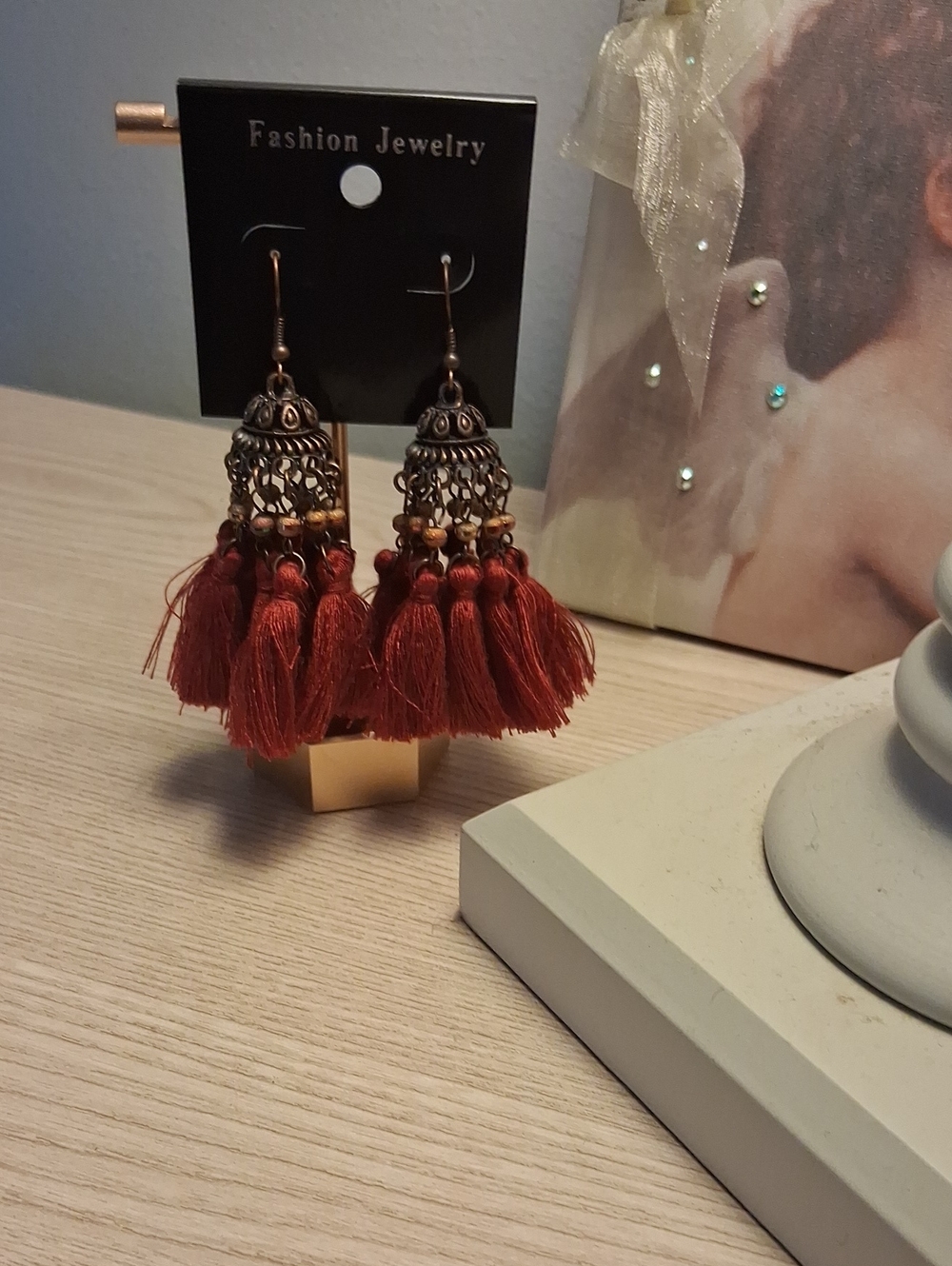 Fashion Jewelry Burnt Orange Tassel Jhumka Earrings